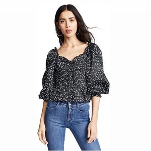 Parker “Ivonne” Cotton Poplin puff sleeve mint green Confetti Blouse polka dot